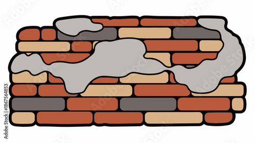 A cartoonish, stylized brick wall with uneven mortar in gray and tan hues