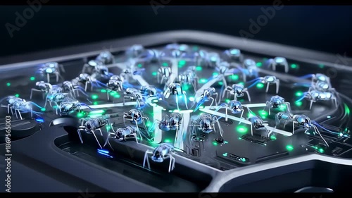 Futuristic quantum data processing visualization