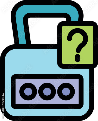Padlock is requesting password with question mark, showing concept of forgotten password or lost combination