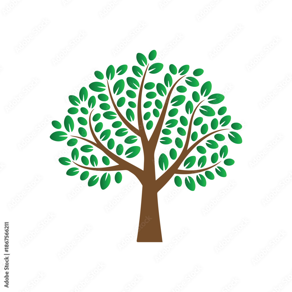 Obraz premium Stylized Flat Tree with Green Leaves Icon