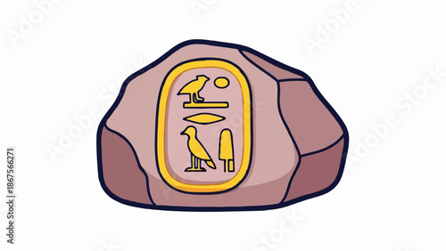 A cartouche with Egyptian hieroglyphs etched onto a rocky stone