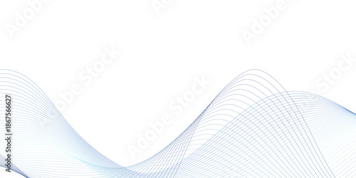 Minimal modern abstract blue wave lines flowing on white background, creating elegant fluid motion, transparent smoky curves, and a clean technology-inspired vector design