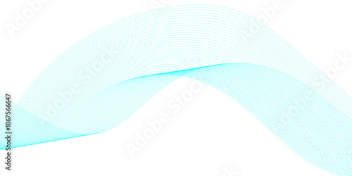 Modern abstract blue wave design on white background with smooth flowing curved lines, transparent smoky motion, and elegant technology-inspired sound frequency vector style