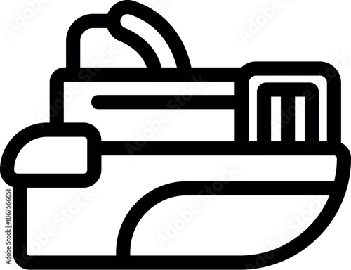 Pontoon boat offering relaxing cruises, featuring comfortable seating, a steering wheel, and safety railing, perfect for enjoying a day on the water