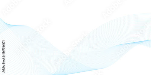 Abstract smooth transparent blue wave element on white background, featuring flowing curved motion lines that resemble smoky movement and modern technology sound patterns