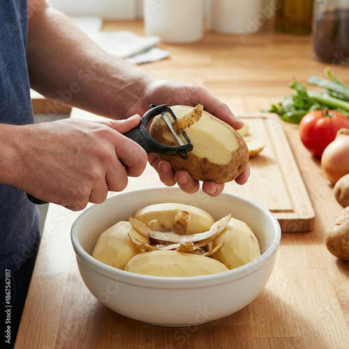 peeling potatoes