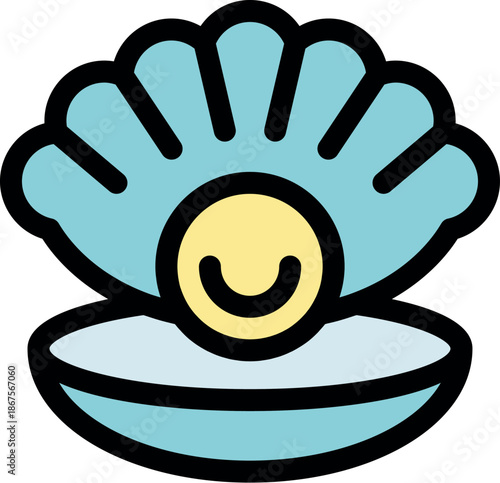 Open shell revealing a smiling pearl, a treasure from the ocean depths, symbolizing joy and preciousness