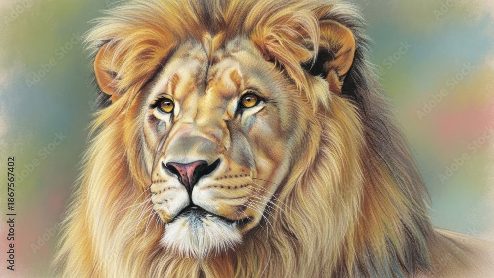 Fototapeta premium Majestic lion portrait detailed artwork of the king of the jungle