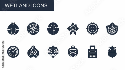 Collection of Wetland Icons representing nature and ecology