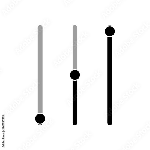 Vertical range slider UI element showing fixed level states at 0, 50 and 100 percent. Clean flat control design for volume, brightness and system settings dashboards.