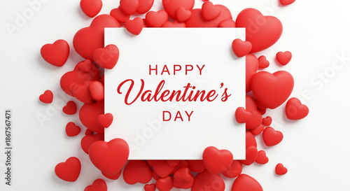 Happy Valentine's Day greeting card with red hearts on transparent Background. Valentine's day greeting card. romantic handwritten phrase about love. 
