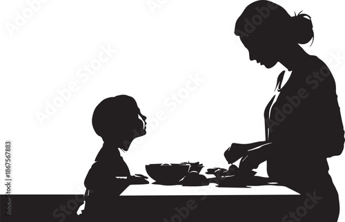 Mother preparing food for child