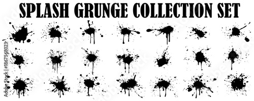 Big collection of black grunge ink splash. Ink splashes and drops. Grunge ink splatter. Artistic ink spots  illustration set