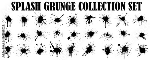 Grunge ink splatter. Artistic ink spots  illustration set