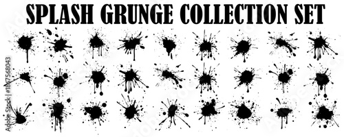 Grunge ink splatter. Artistic ink spots  illustration set