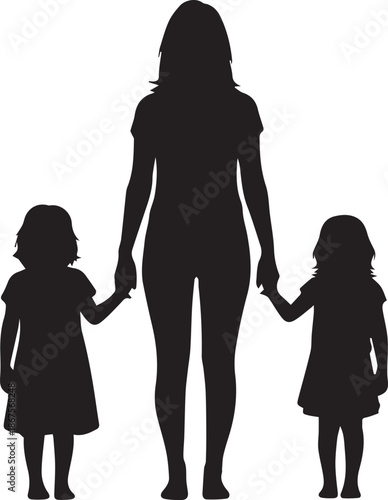 Mother walking with daughters