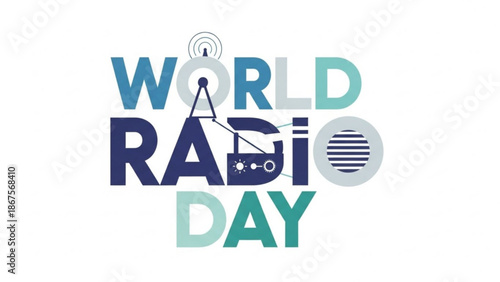 World radio day logo with colorful text and radio icon on white background