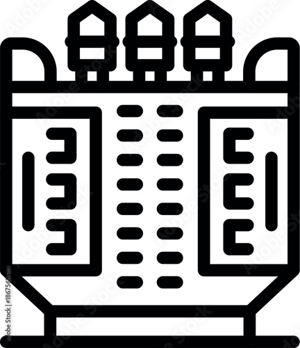 Power station distributing electricity with chimney and grid, supplying energy to city