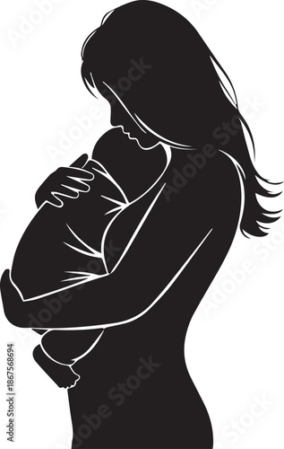 Silhouette of a woman holding a baby