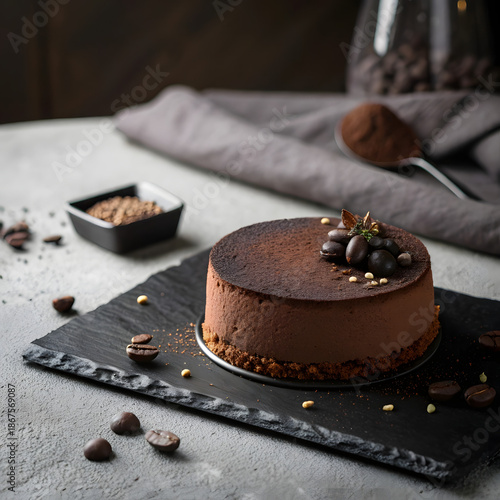 Minimal Dark Chocolate Mousse Cake with Moody Lighting
