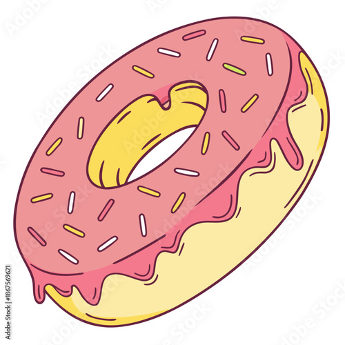 Delicious pink frosted donut with sprinkles