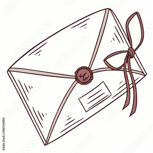 Sealed letter with wax seal and ribbon
