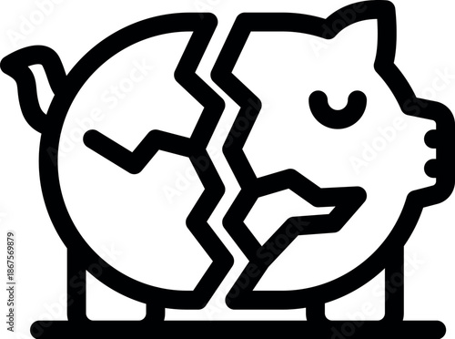 Cracked piggy bank symbolizing economic hardship, savings loss, and financial ruin