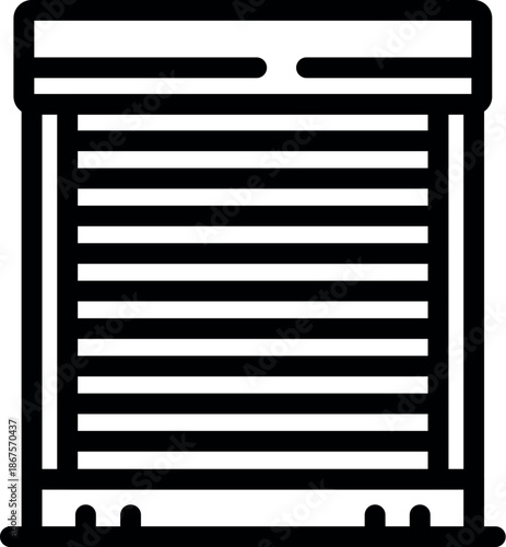 Closed roller shutter providing security for a shop window, emphasizing protection and safety measures