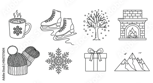 Winter cozy and festive icons Vector