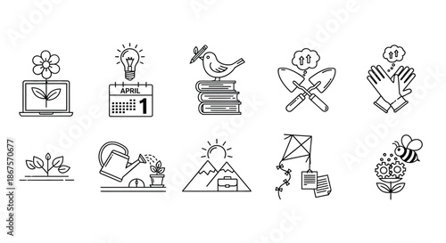 April symbols and activities Vector