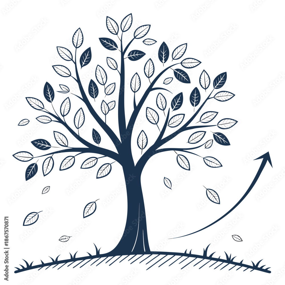 Fototapeta premium Illustration of a tree with falling leaves