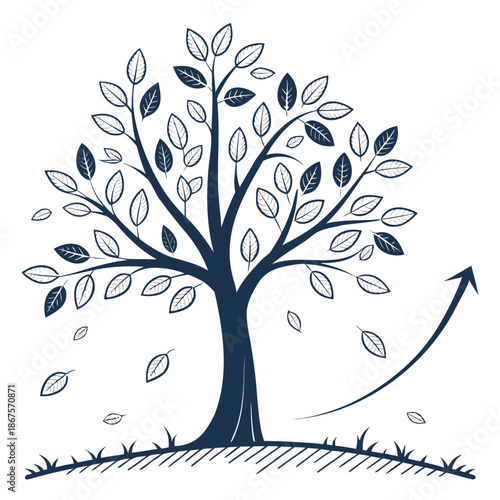 Illustration of a tree with falling leaves