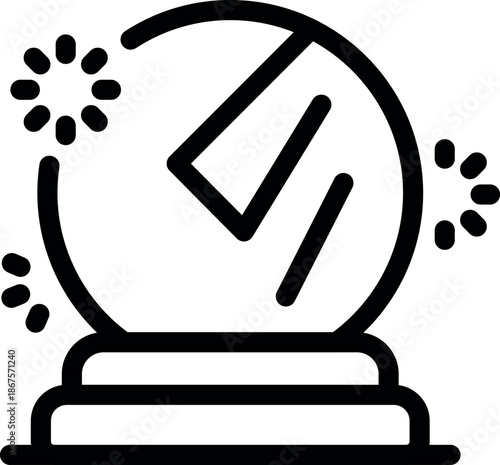 Magic crystal ball emitting sparkles standing on a base, predicting future events