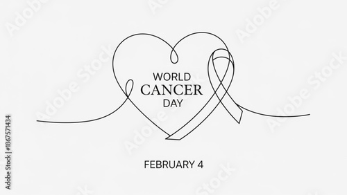 World cancer day awareness illustration with heart and ribbon on february 4th