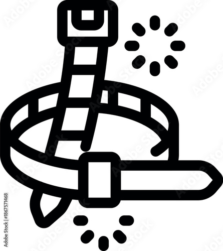 Plastic cable tie wrapping around and being tightened using ratchet mechanism, ensuring secure fastening