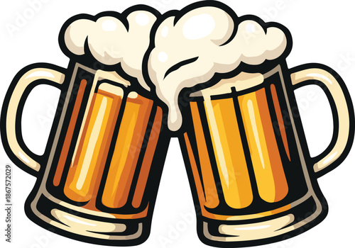 Beer mugs toasting silhouette vector design for celebration, party, cheers, pub, Oktoberfest and drink-themed decoration