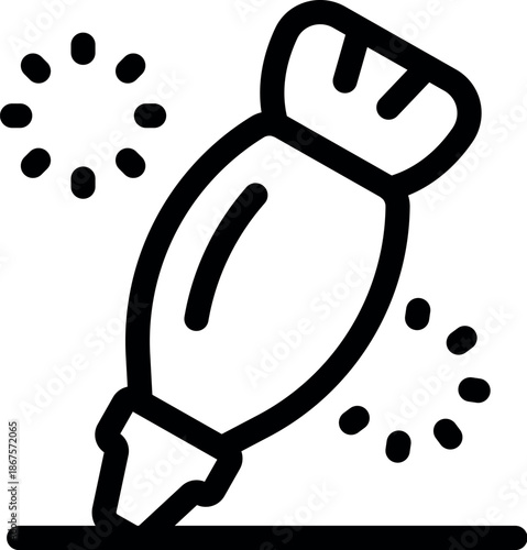 Sauce bottle squeezing and drawing a continuous line on a surface, simple black and white icon