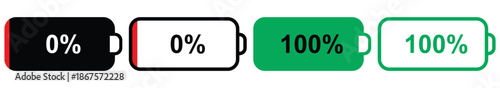 Device battery charging level icons. 0 - 100% battery charge. vector illustration.