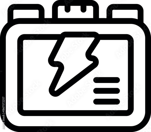 Portable charger providing backup power for electronic devices, featuring a lightning bolt and battery level indicator