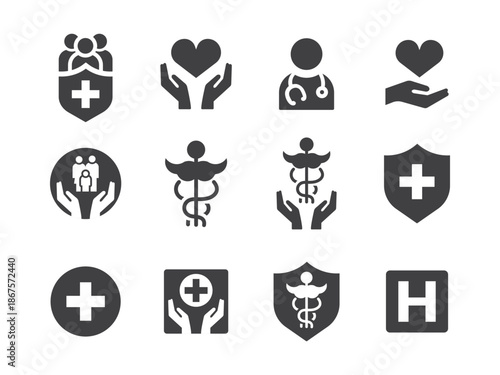 Healthcare medical and insurance protection icon set for hospital safety coverage and wellness concepts