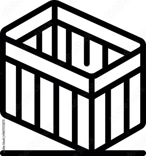 Open empty wooden crate standing on surface for delivering fresh products from farm or market