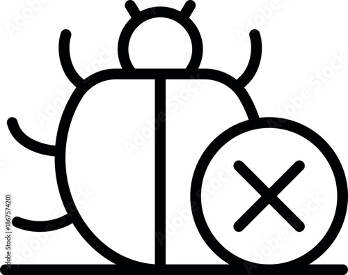 Simple black and white debug icon showing a bug with a cross mark