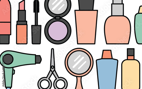 Beauty and personal care products and tools illustration