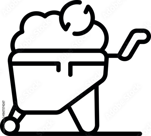 Wheelbarrow transporting compost, symbolizing gardening, recycling, and organic waste management