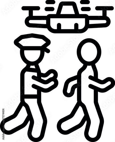 Police officer running after suspect, using drone for aerial surveillance and pursuit