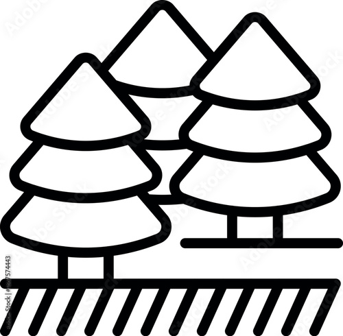 Simple stylized drawing representing a group of coniferous trees growing on cultivated land, ideal for environmental or agricultural projects