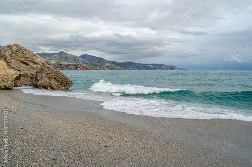 View of the Mediterranean Sea from a beach in Nerja, southern Spain