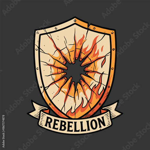 Broken Shield with Flames and Rebellion Banner.