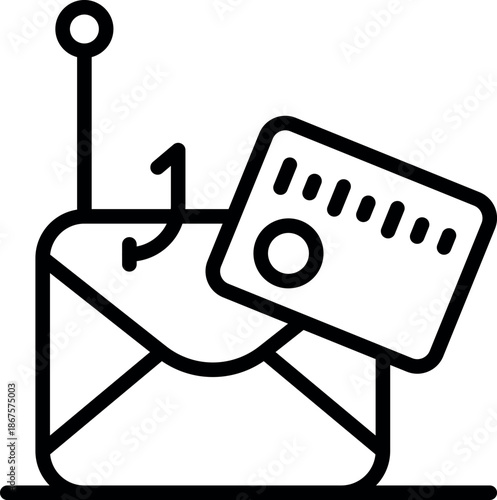 Phishing email using a hook to steal credit card information, concept of online scam and cyber security threat