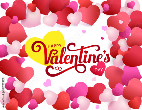 Valentine day.  Red and pink hearts and text Sale Valentine's day on background. Vector illustration.